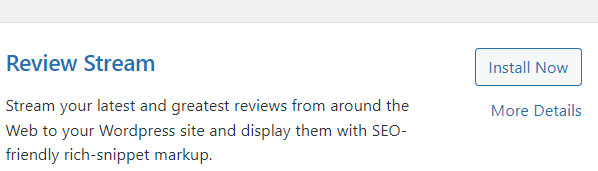 WordPress Dashboard Review Stream Install Now