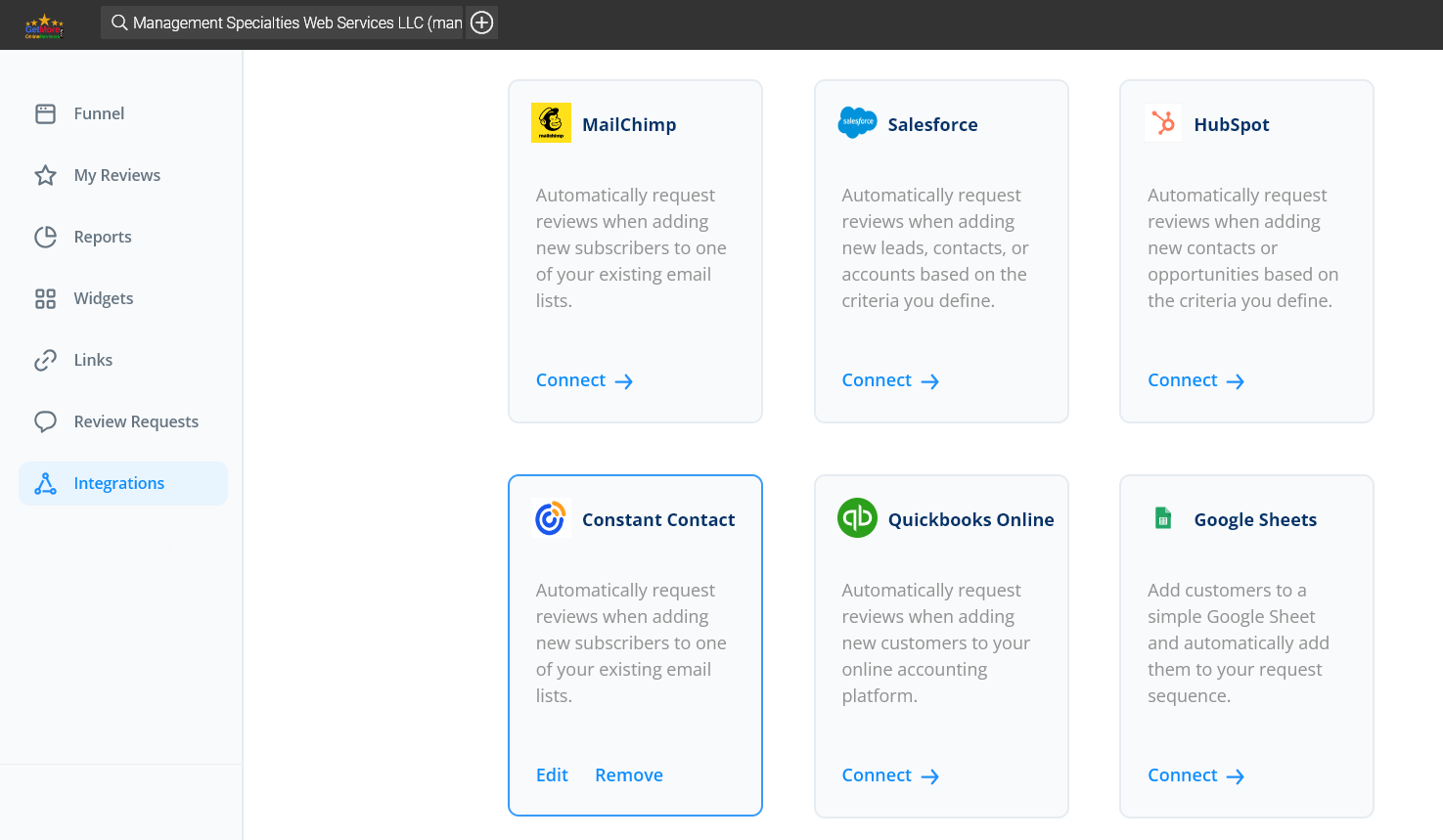 Dashboard Integrations - Constant Contact